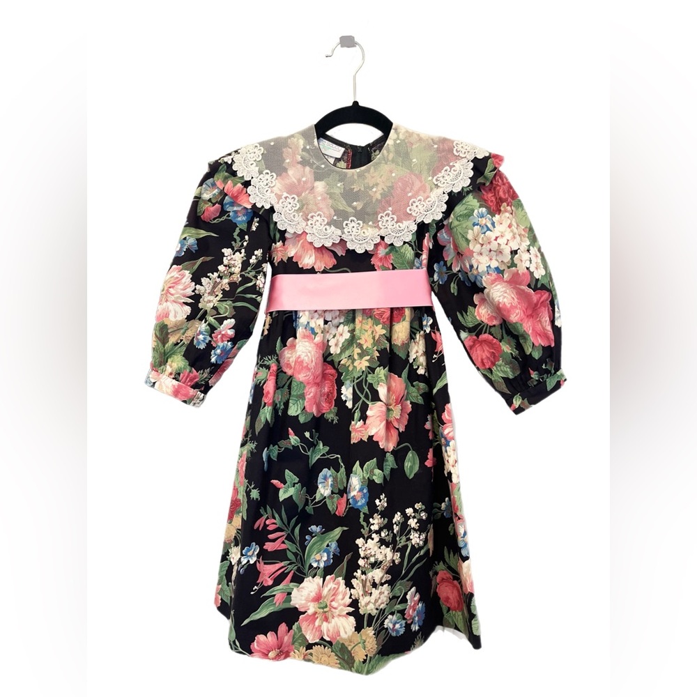Vintage Anne Savoy Floral Dress w Pink Sash - sz 5